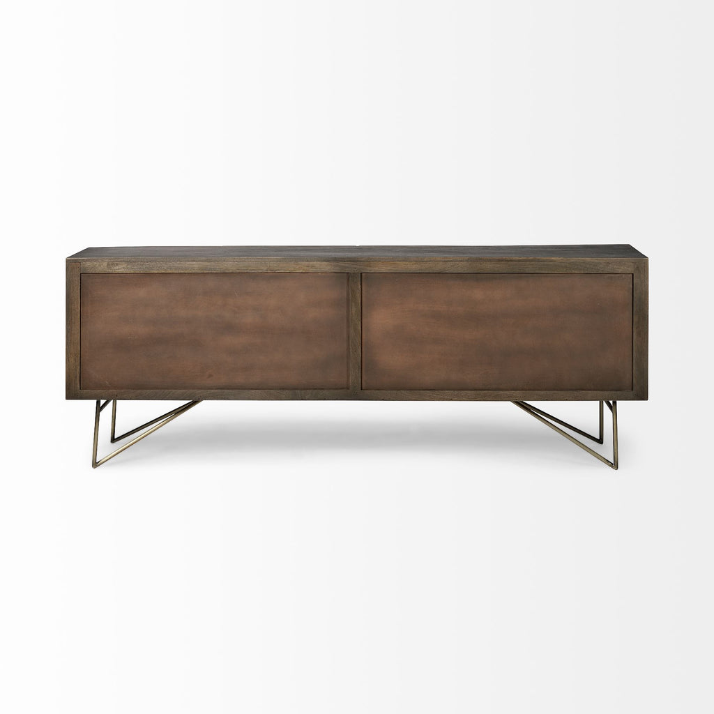 Dark Brown Solid Wood Sideboard with Four Doors - 17-inch