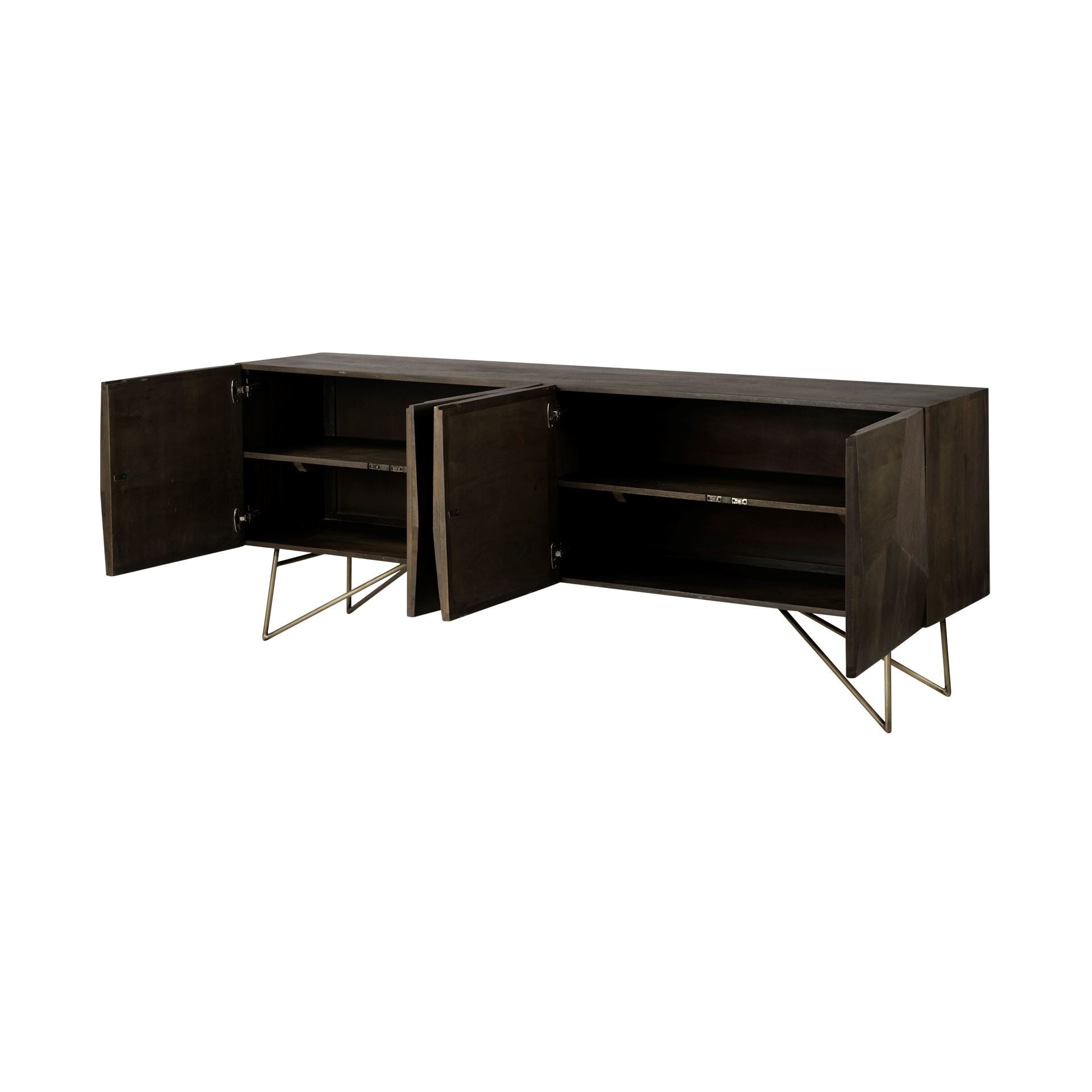 Dark Brown Solid Wood Sideboard with Four Doors - 17-inch