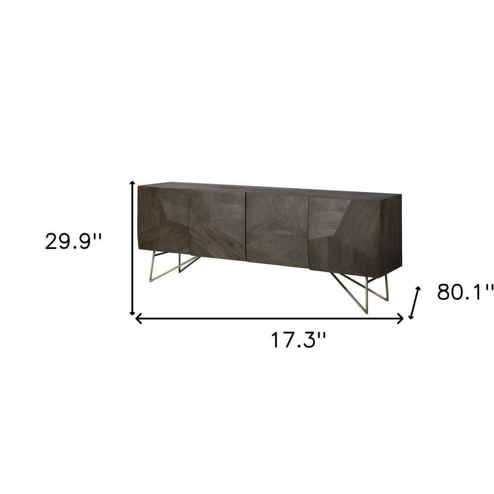 Dark Brown Solid Wood Sideboard with Four Doors - 17-inch