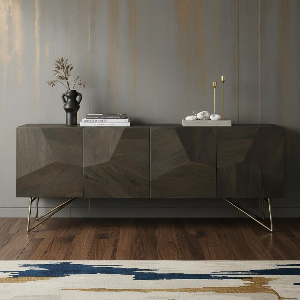 Dark Brown Solid Wood Sideboard with Four Doors - 17-inch