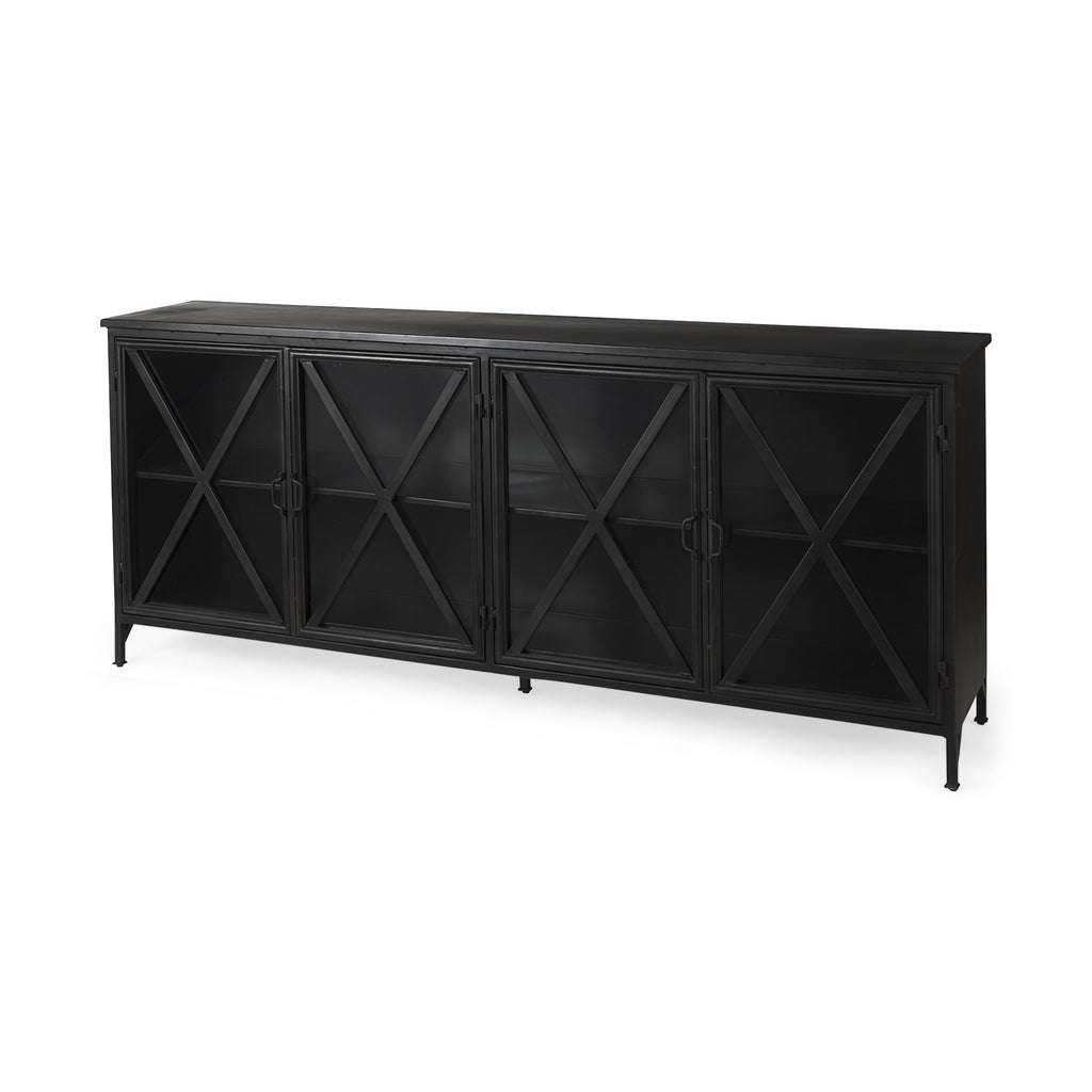Black Iron Sideboard with Four Glass Doors - 16-inch