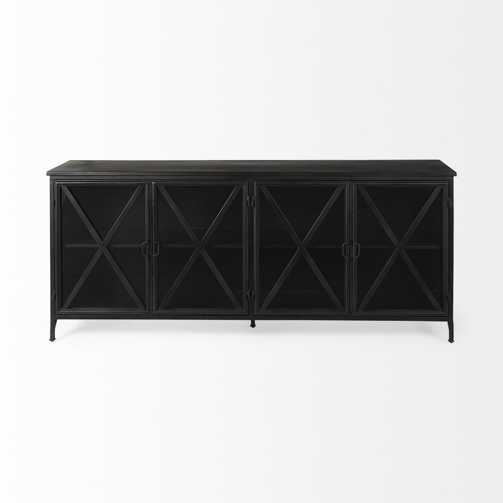 Black Iron Sideboard with Four Glass Doors - 16-inch