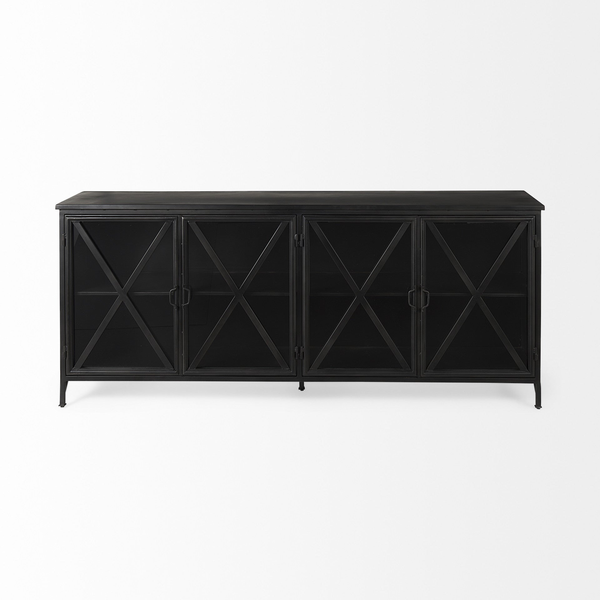 Black Iron Sideboard with Four Glass Doors - 16-inch