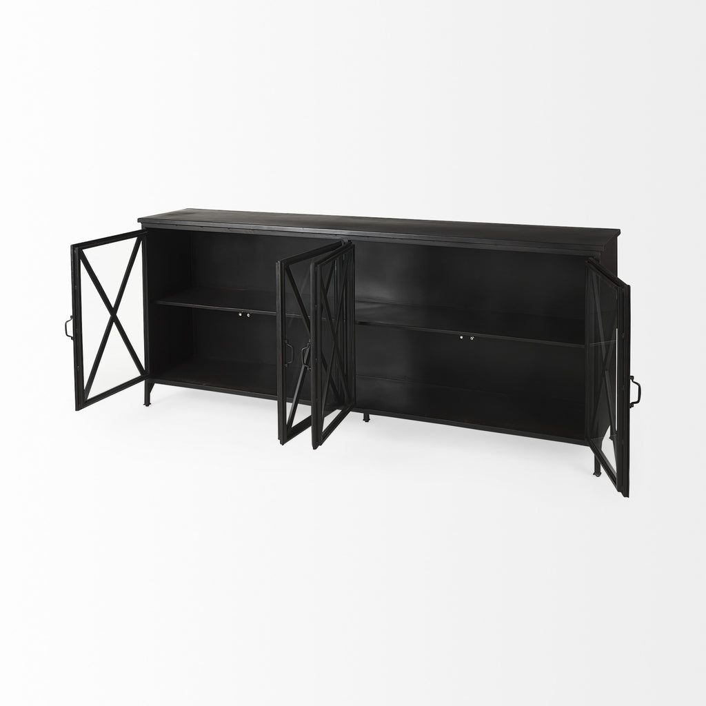 Black Iron Sideboard with Four Glass Doors - 16-inch