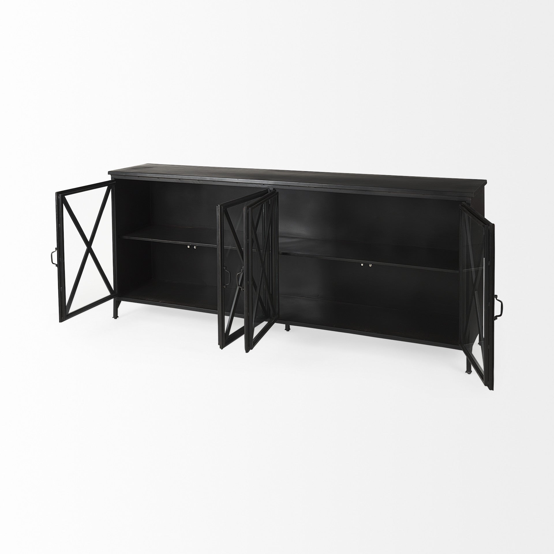 Black Iron Sideboard with Four Glass Doors - 16-inch