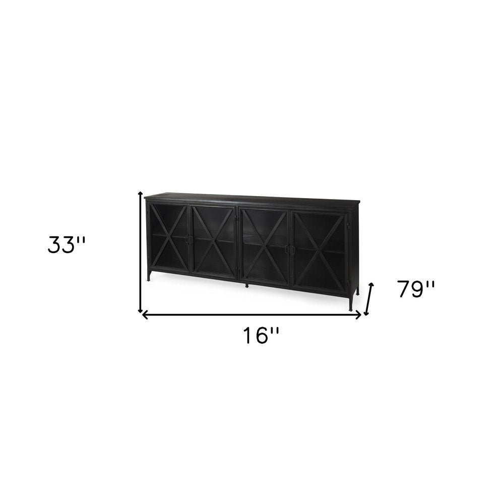 Black Iron Sideboard with Four Glass Doors - 16-inch