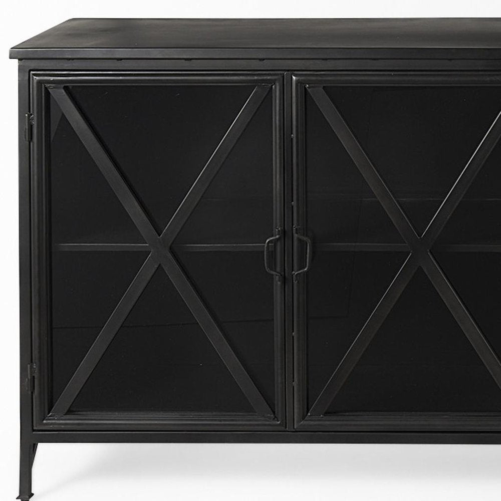 Black Iron Sideboard with Four Glass Doors - 16-inch