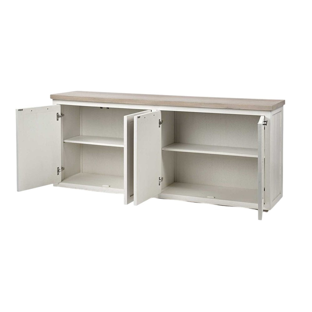 Brown and White Solid Wood Sideboard with Four Doors - 73-inch