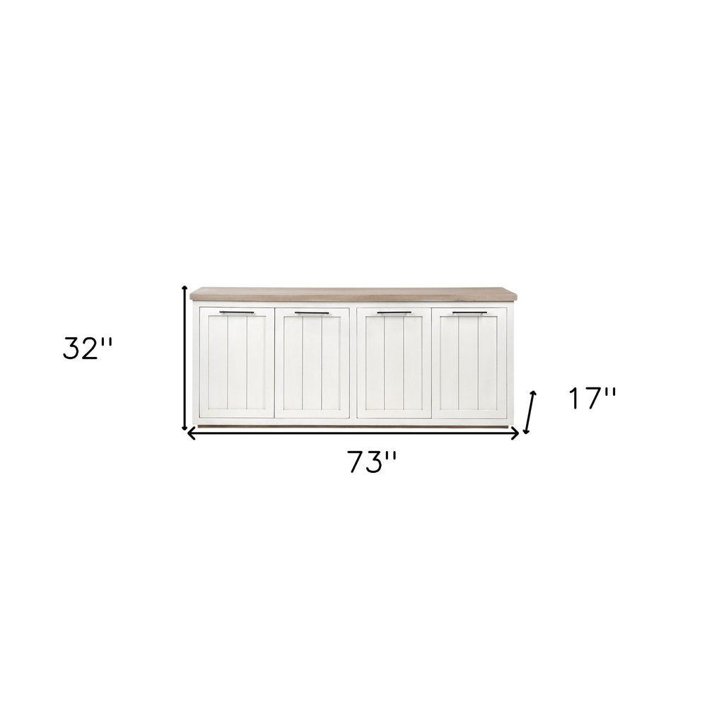 Brown and White Solid Wood Sideboard with Four Doors - 73-inch