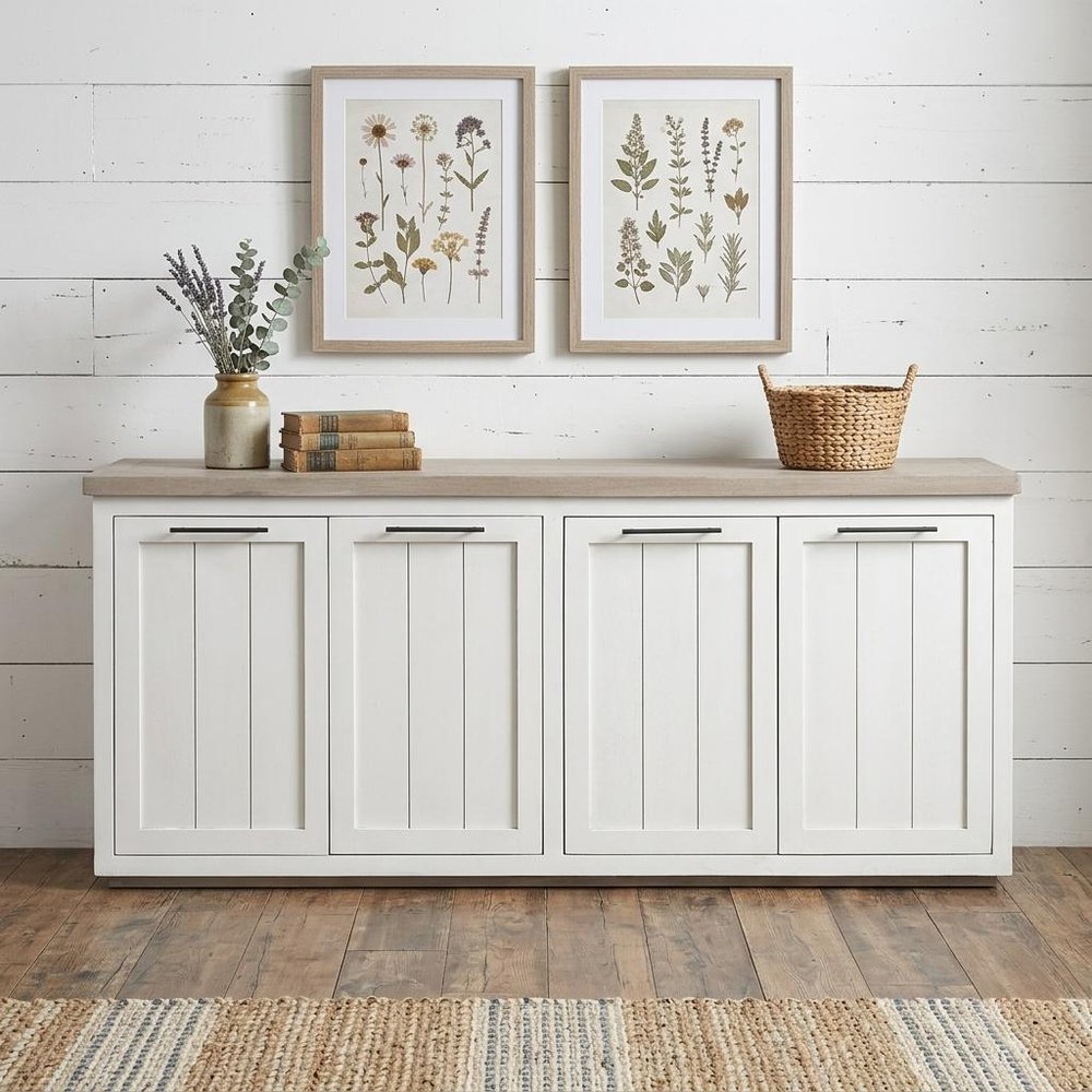 Brown and White Solid Wood Sideboard with Four Doors - 73-inch
