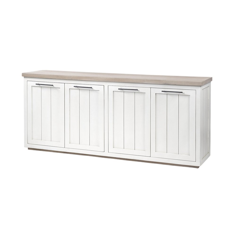 Brown and White Solid Wood Sideboard with Four Doors - 73-inch