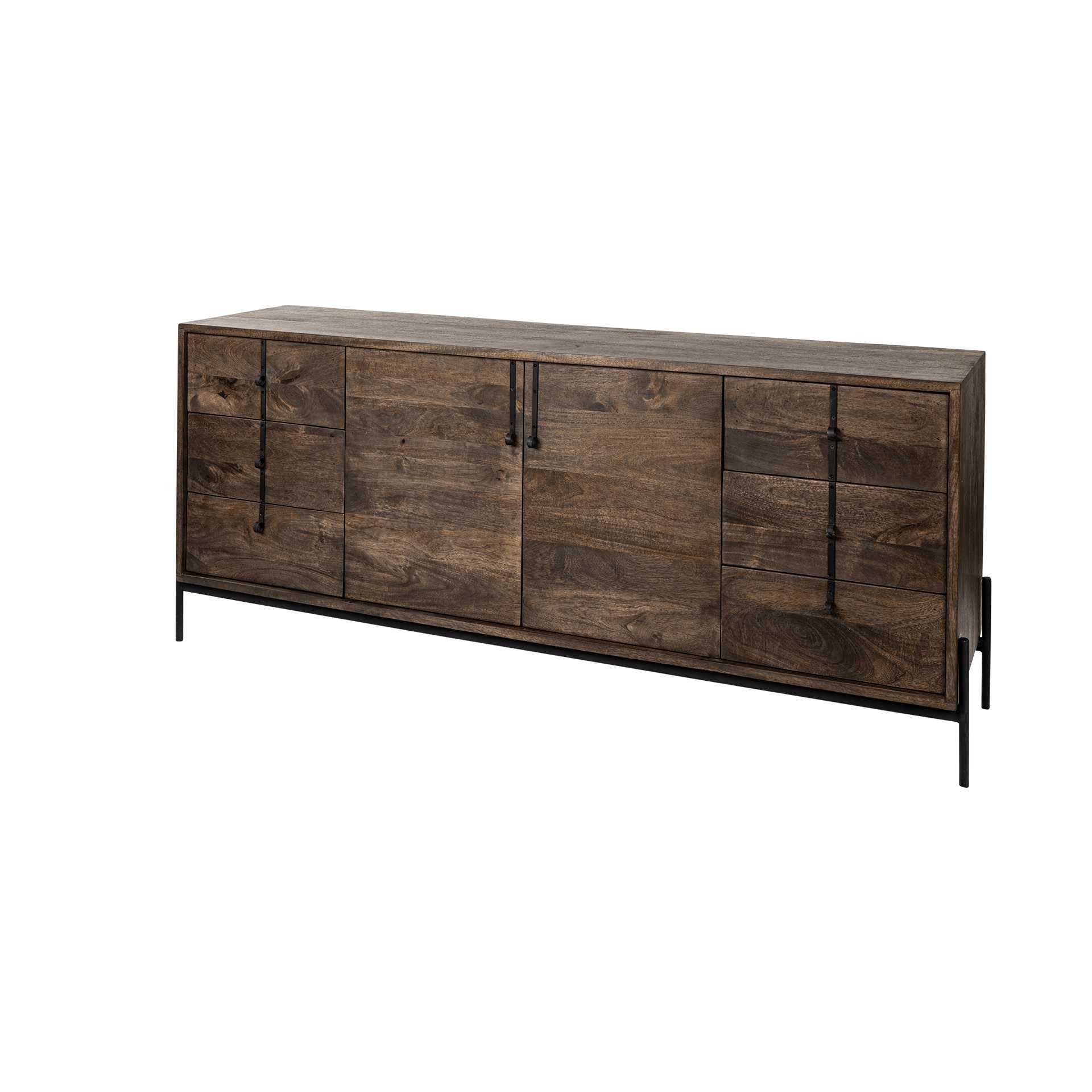 Brown Solid Wood Six Drawer Sideboard with Two Doors - 72-inch