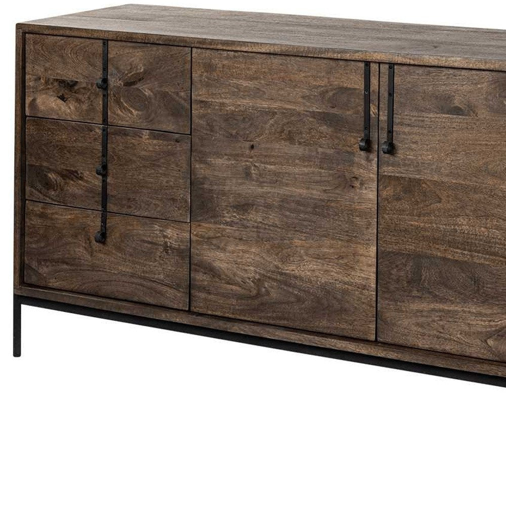 Brown Solid Wood Six Drawer Sideboard with Two Doors - 72-inch