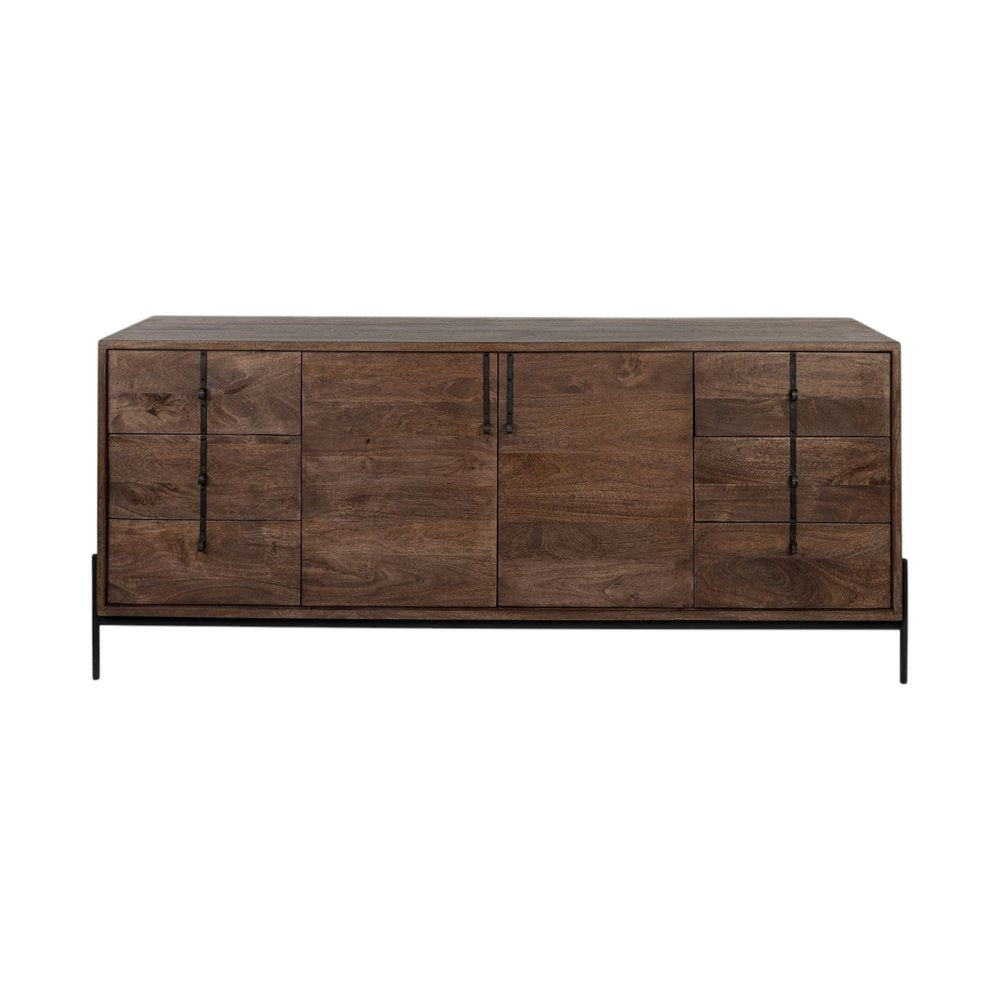 Brown Solid Wood Six Drawer Sideboard with Two Doors - 72-inch