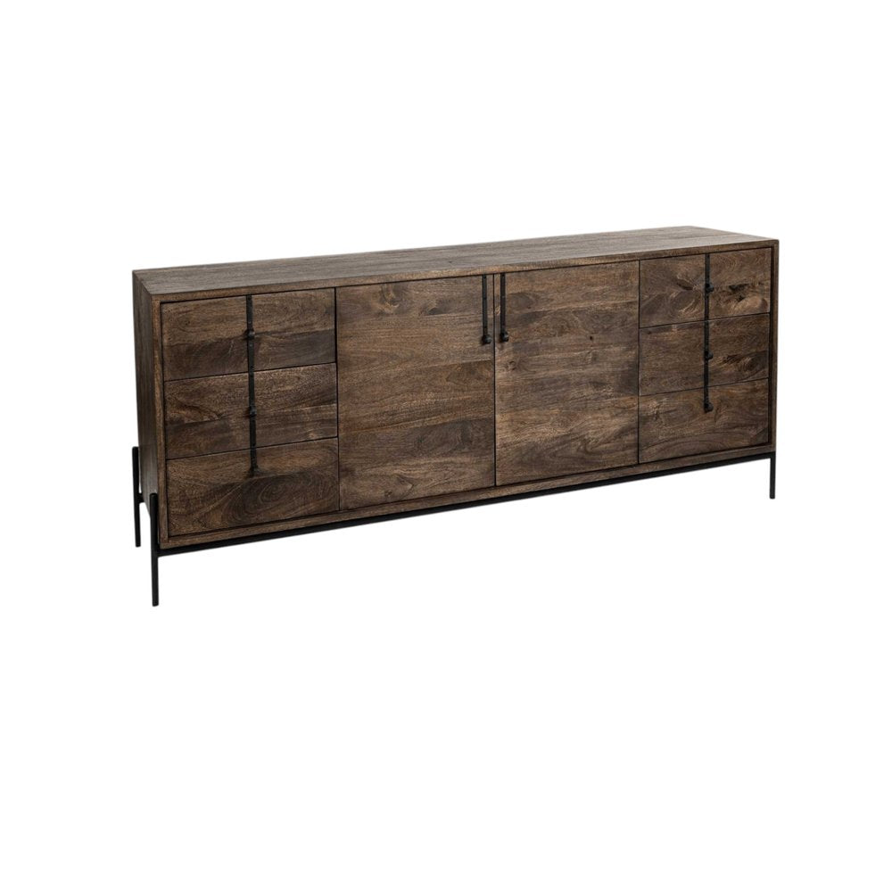 Brown Solid Wood Six Drawer Sideboard with Two Doors - 72-inch