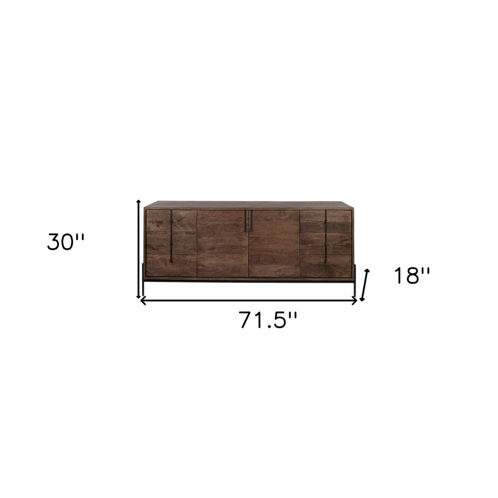 Brown Solid Wood Six Drawer Sideboard with Two Doors - 72-inch