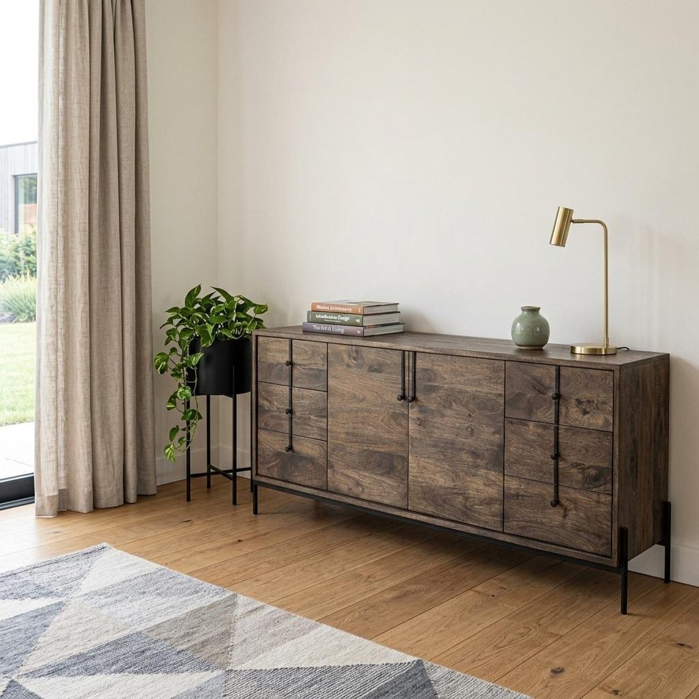 Brown Solid Wood Six Drawer Sideboard with Two Doors - 72-inch