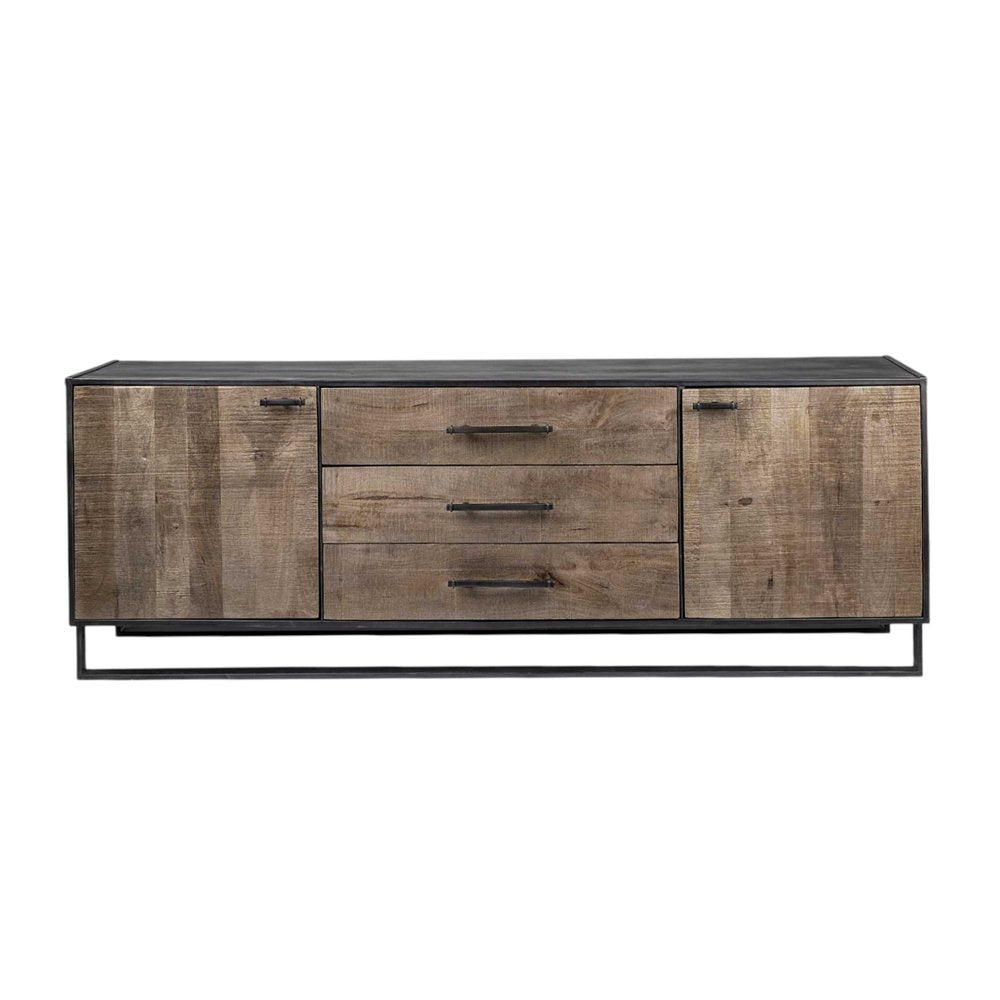 Brown and Black Solid Wood Three Drawer Sideboard with Two Doors - 82-inch