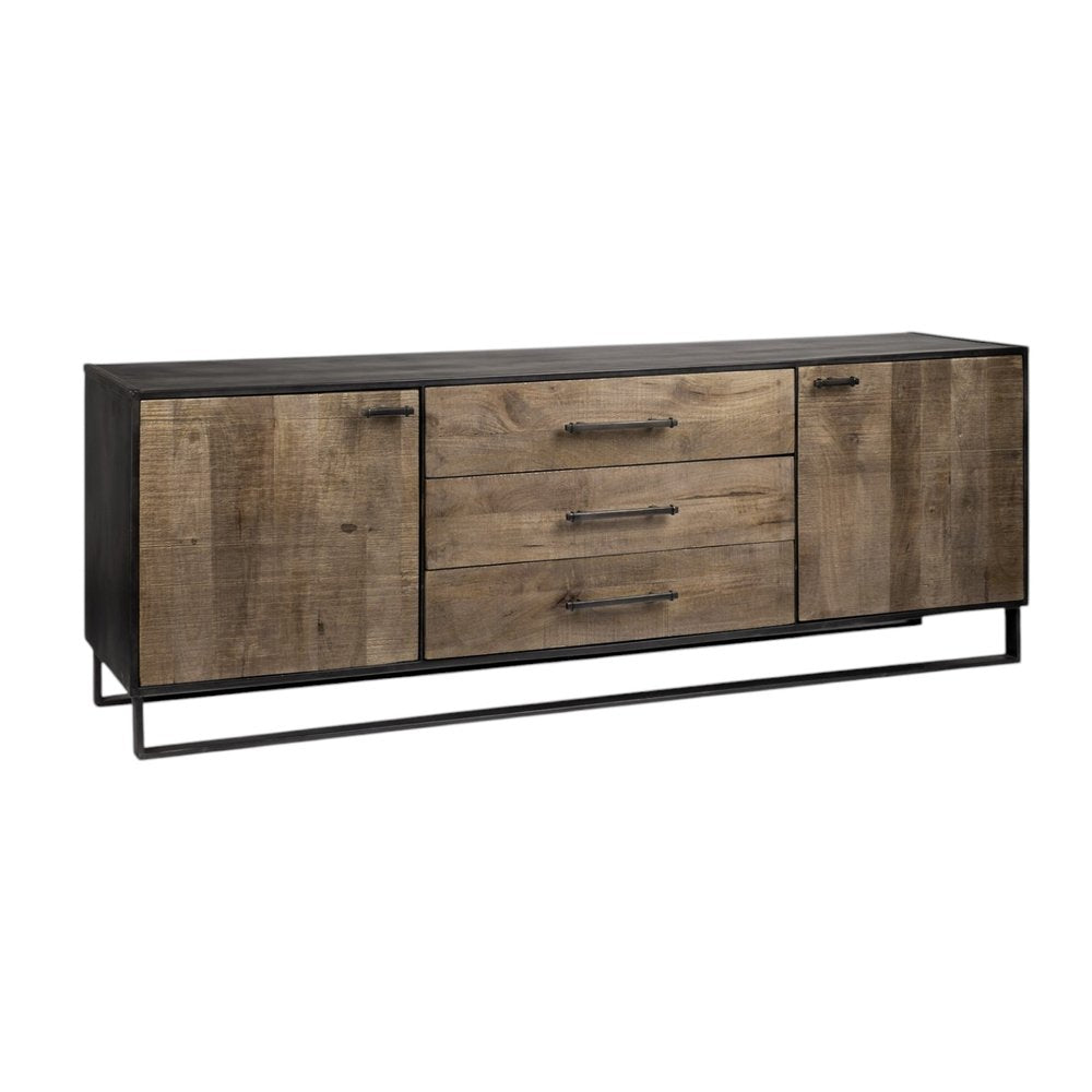 Brown and Black Solid Wood Three Drawer Sideboard with Two Doors - 82-inch