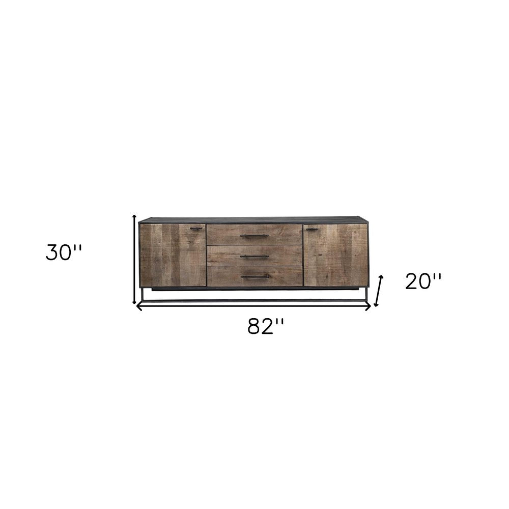 Brown and Black Solid Wood Three Drawer Sideboard with Two Doors - 82-inch