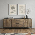 Brown and Black Solid Wood Three Drawer Sideboard with Two Doors - 82-inch