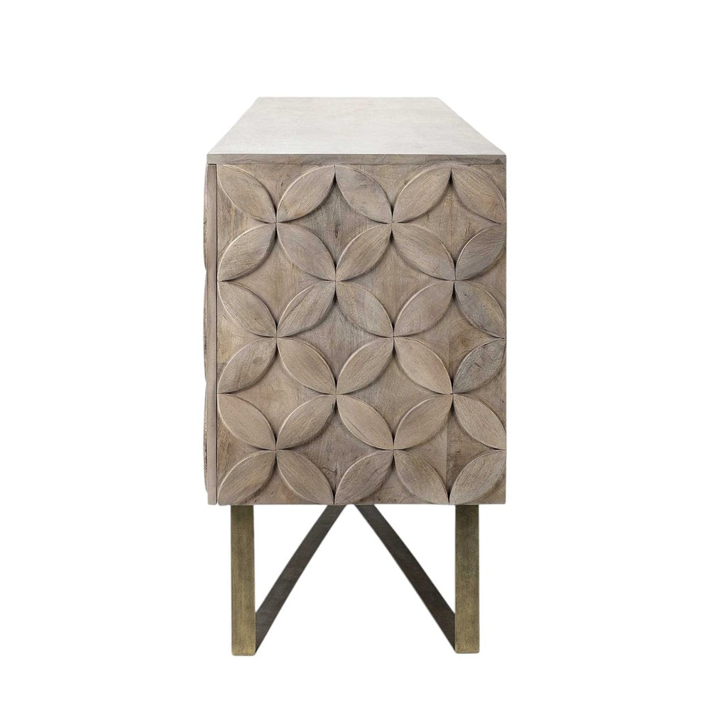 Light Brown Solid Wood Sideboard with Four Doors - 72-inch