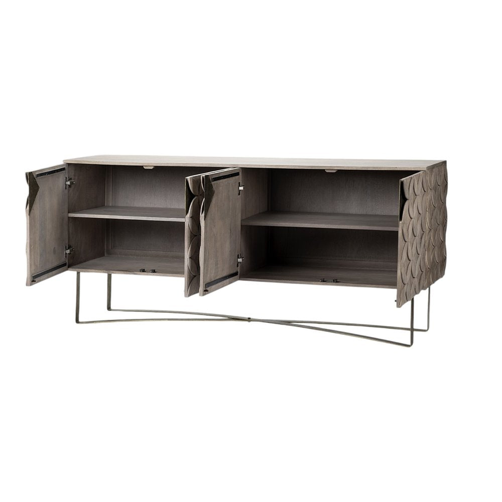 Light Brown Solid Wood Sideboard with Four Doors - 72-inch