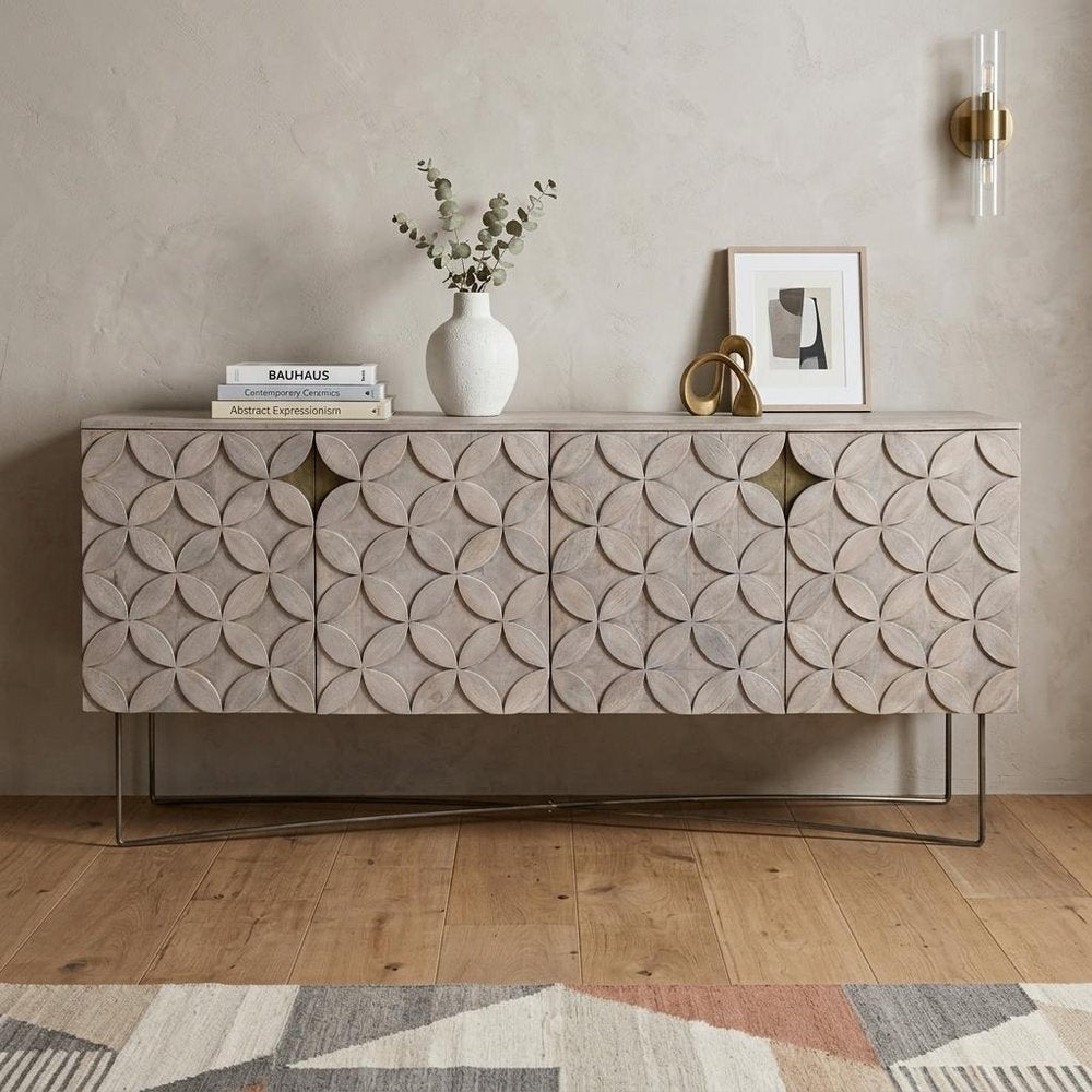 Light Brown Solid Wood Sideboard with Four Doors - 72-inch