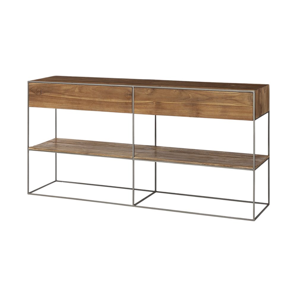 Brown Solid Wood Two Drawer Sideboard - 63-inch