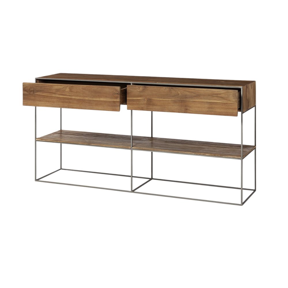 Brown Solid Wood Two Drawer Sideboard - 63-inch