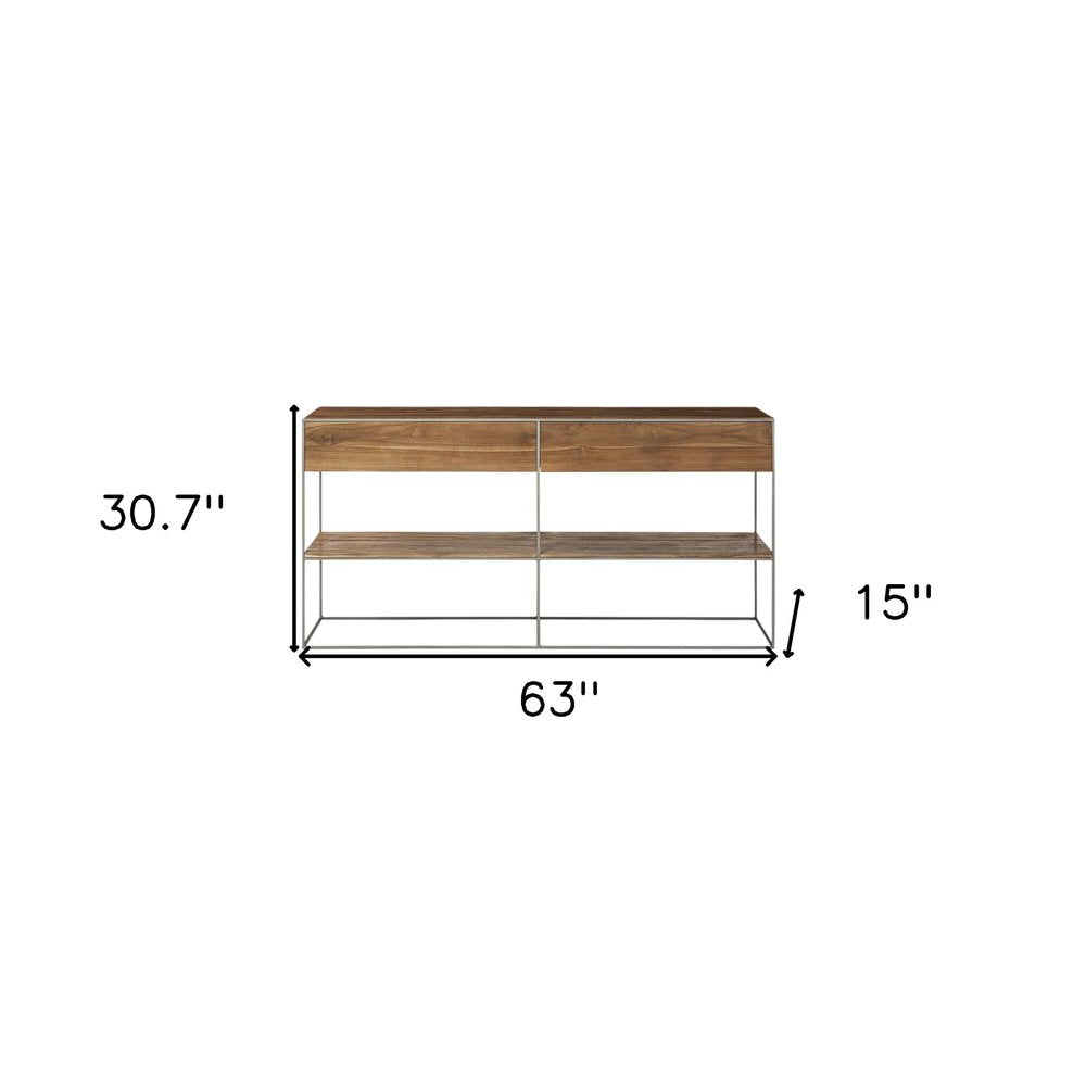 Brown Solid Wood Two Drawer Sideboard - 63-inch