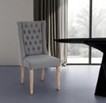 Tufted Gray and Brown Upholstered Linen Wing Back Dining Side Chair