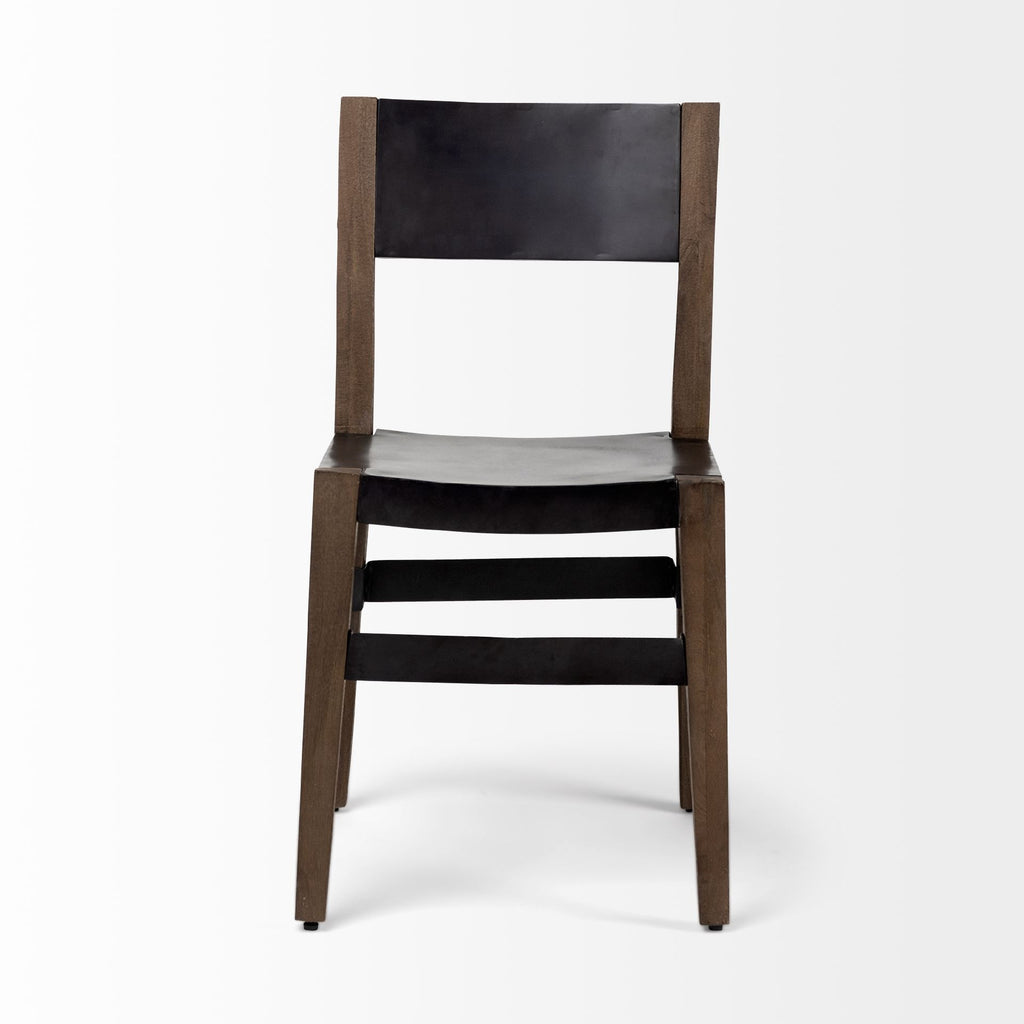 Black and Brown Metal and Wood Open Back Dining Side Chair