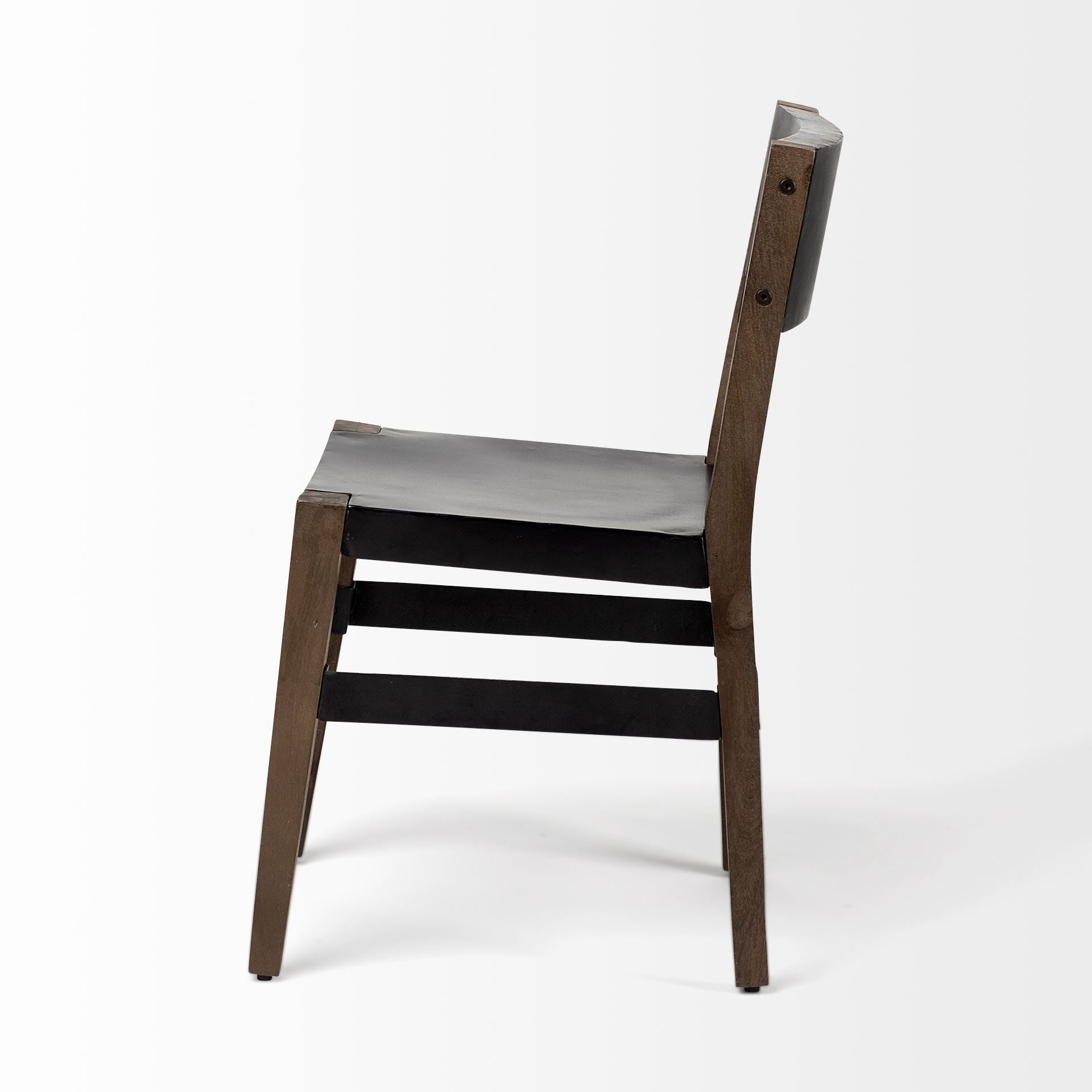 Black and Brown Metal and Wood Open Back Dining Side Chair