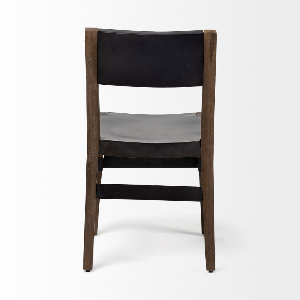 Black and Brown Metal and Wood Open Back Dining Side Chair