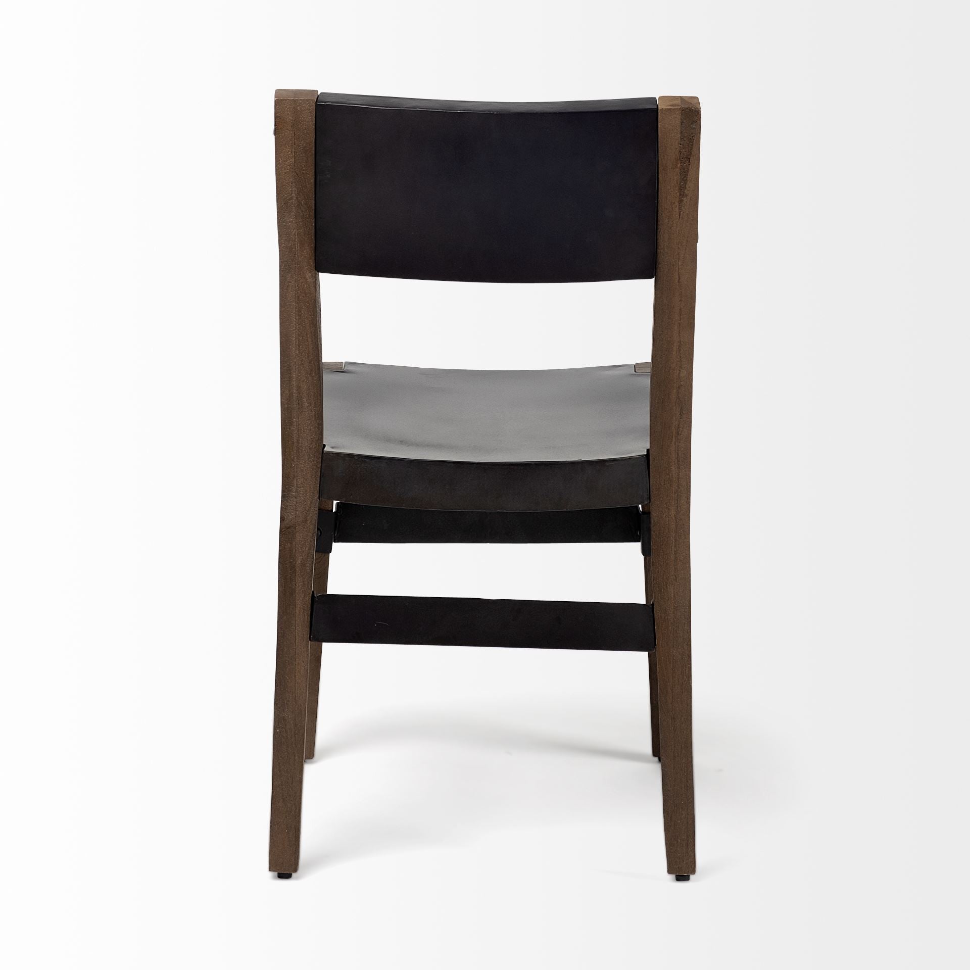 Black and Brown Metal and Wood Open Back Dining Side Chair