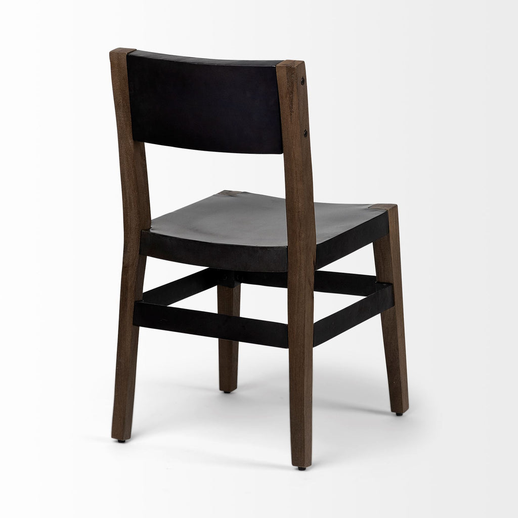 Black and Brown Metal and Wood Open Back Dining Side Chair