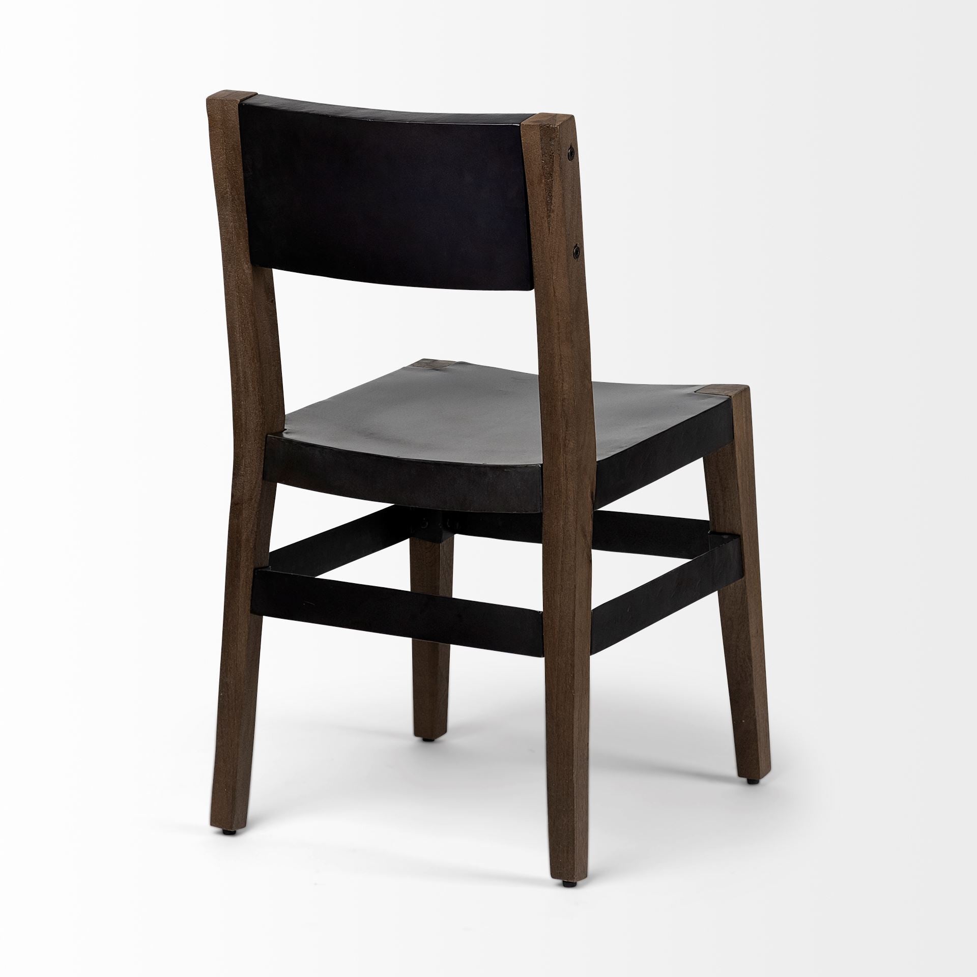 Black and Brown Metal and Wood Open Back Dining Side Chair