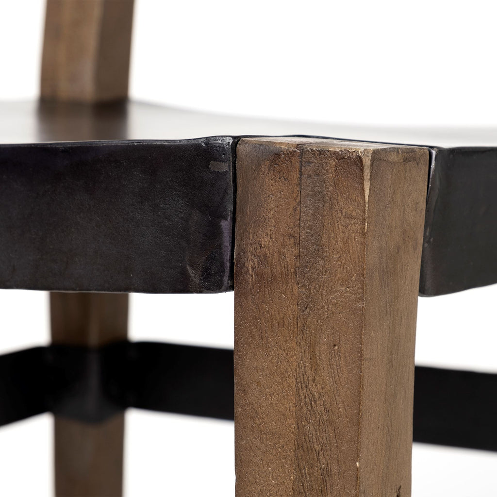 Black and Brown Metal and Wood Open Back Dining Side Chair