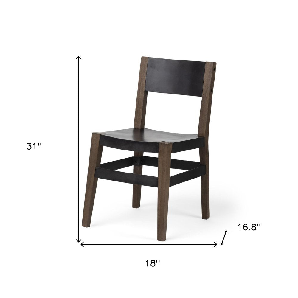Black and Brown Metal and Wood Open Back Dining Side Chair