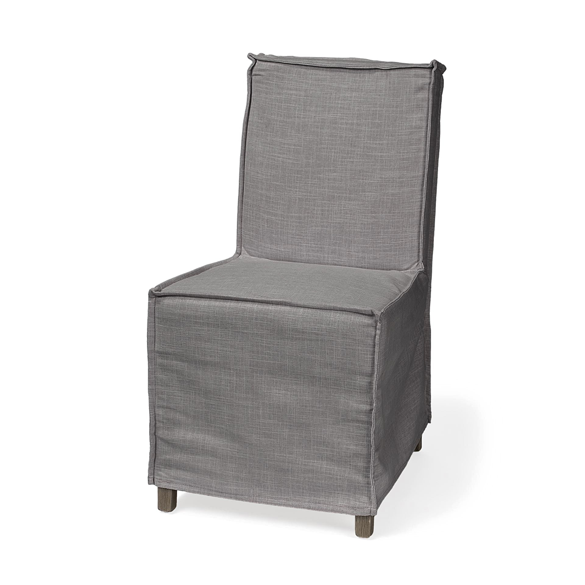 Set of Two Gray and Brown Slipcovered Wood Parsons Chairs