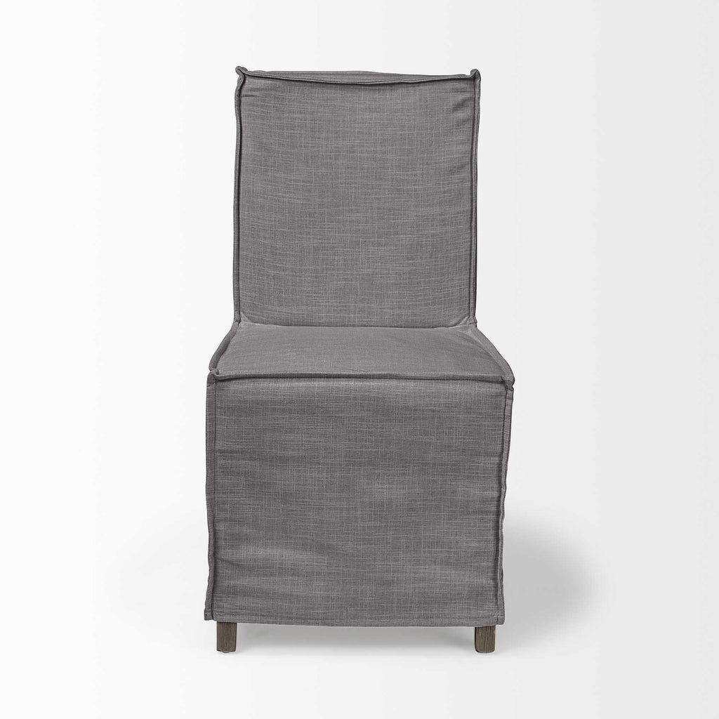 Set of Two Gray and Brown Slipcovered Wood Parsons Chairs