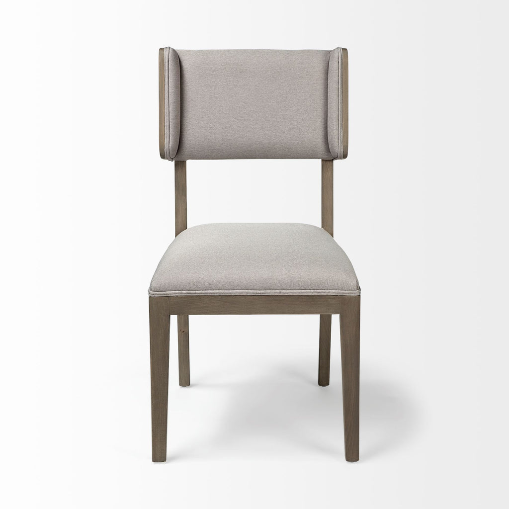 Set of Two Brown and Light Gray Upholstered Fabric Open Back Side Chairs