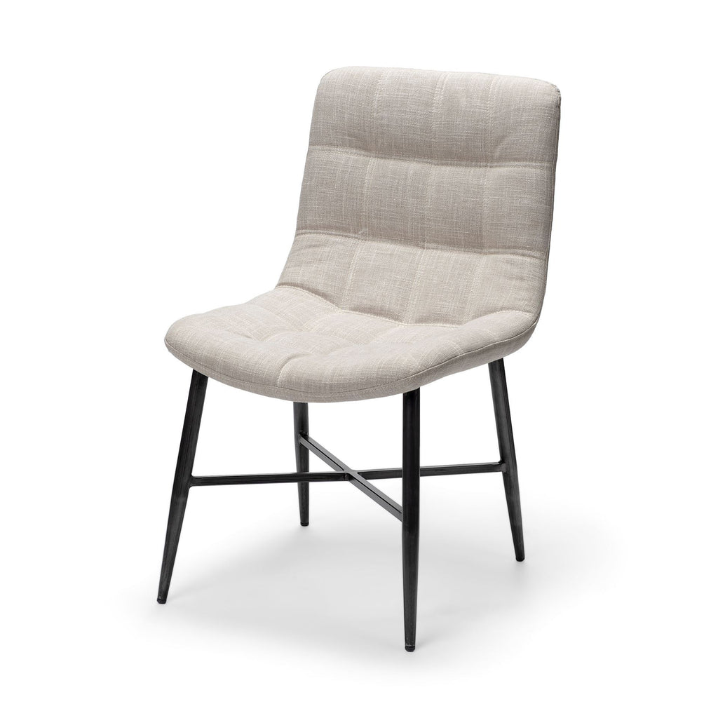 Set of Two White and Black Upholstered Fabric Open Back Side Chairs