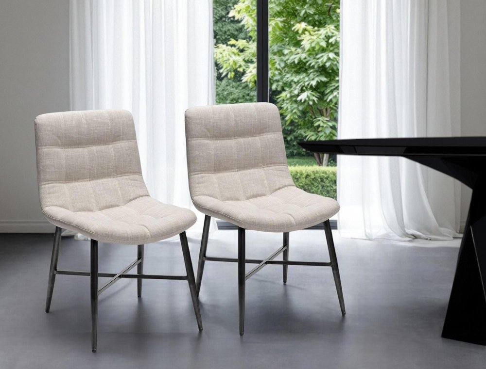 Set of Two White and Black Upholstered Fabric Open Back Side Chairs