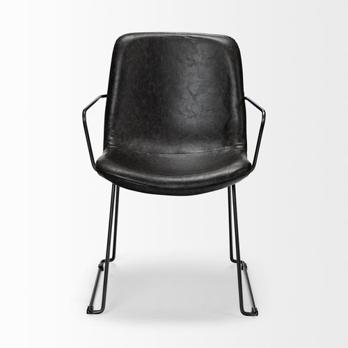 Black Upholstered Faux Leather Dining Arm Chair
