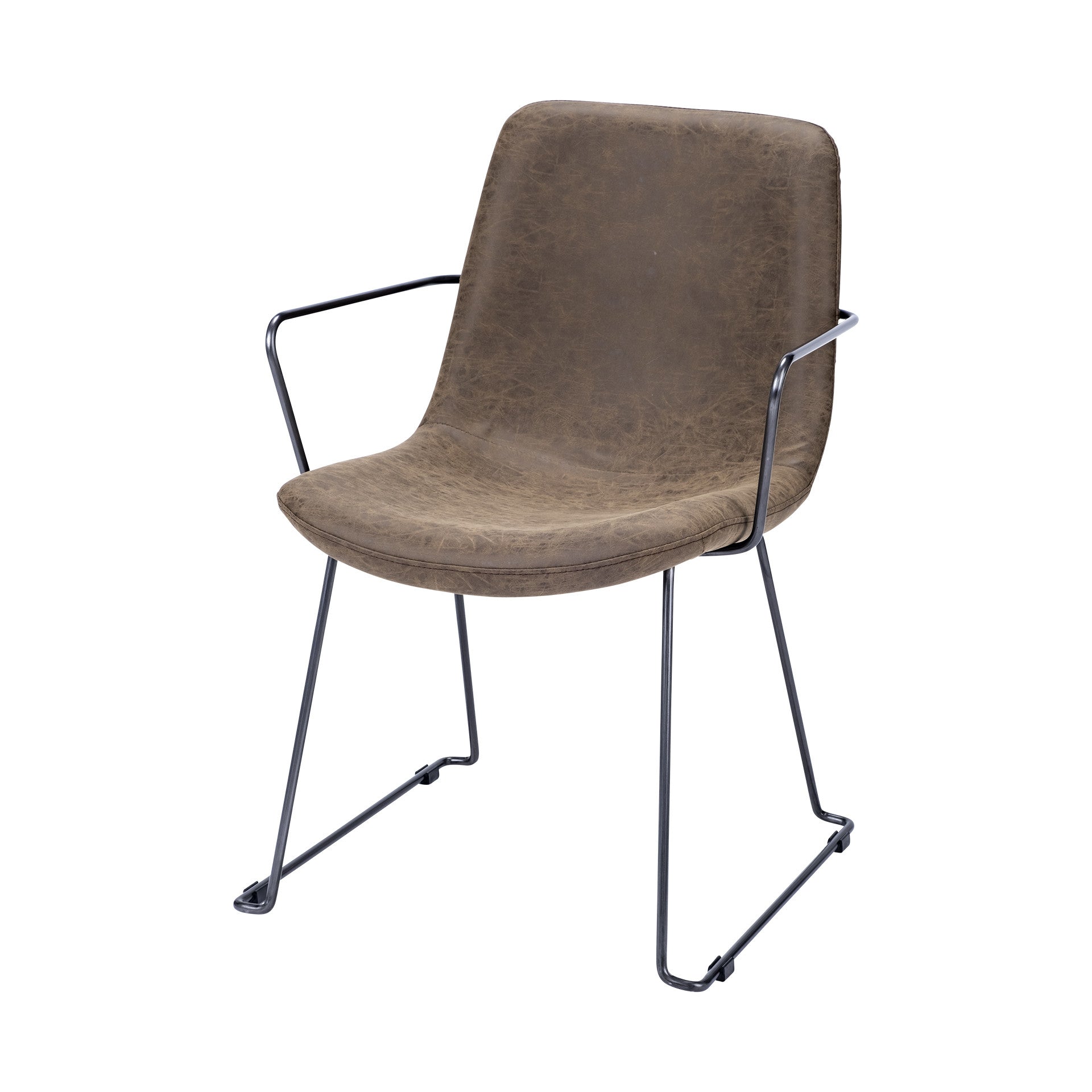 Brown and Black Upholstered Faux Leather Dining Arm Chair