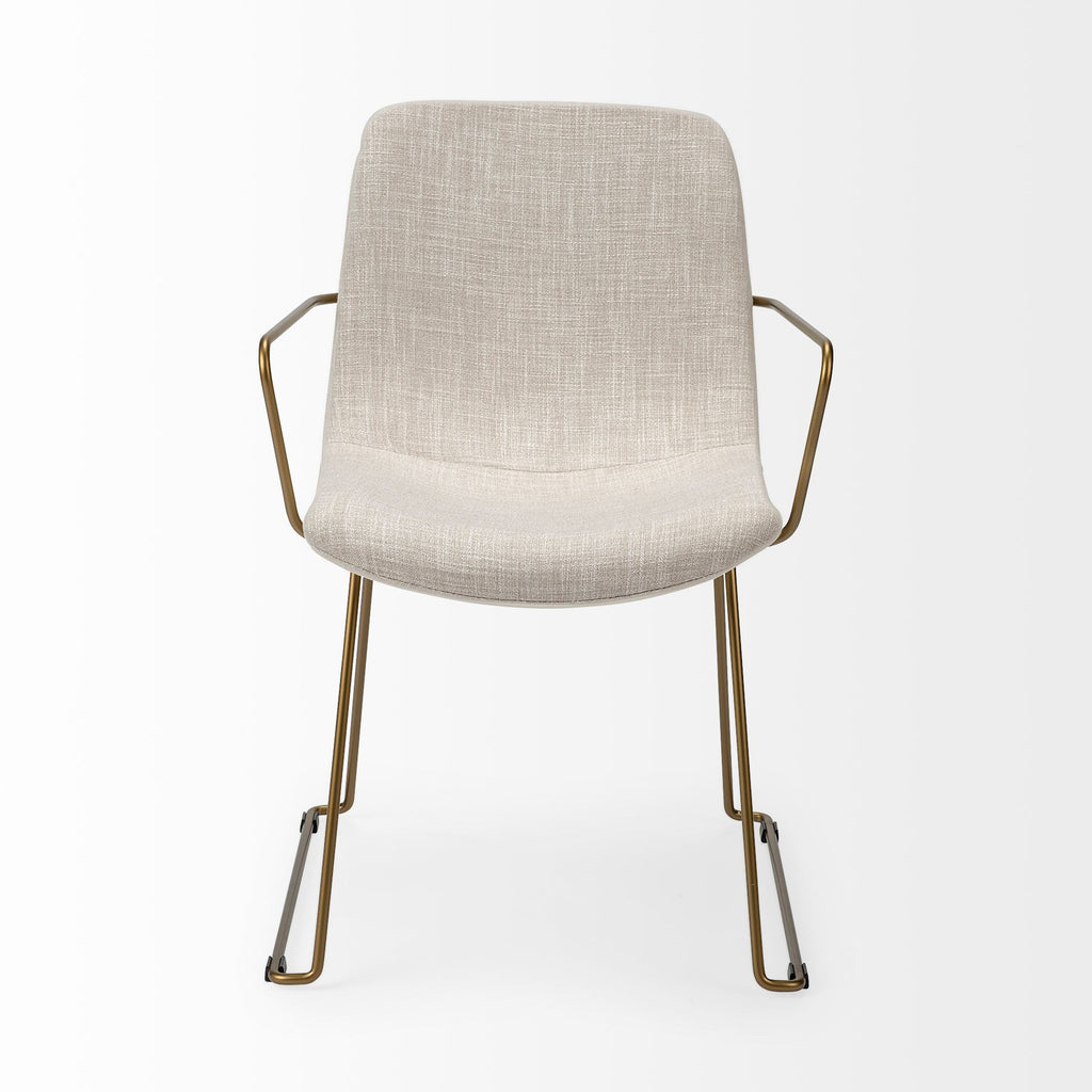 Cream and Gold Upholstered Fabric Dining Arm Chair