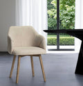 Cream and Brown Upholstered Fabric Dining Arm Chair