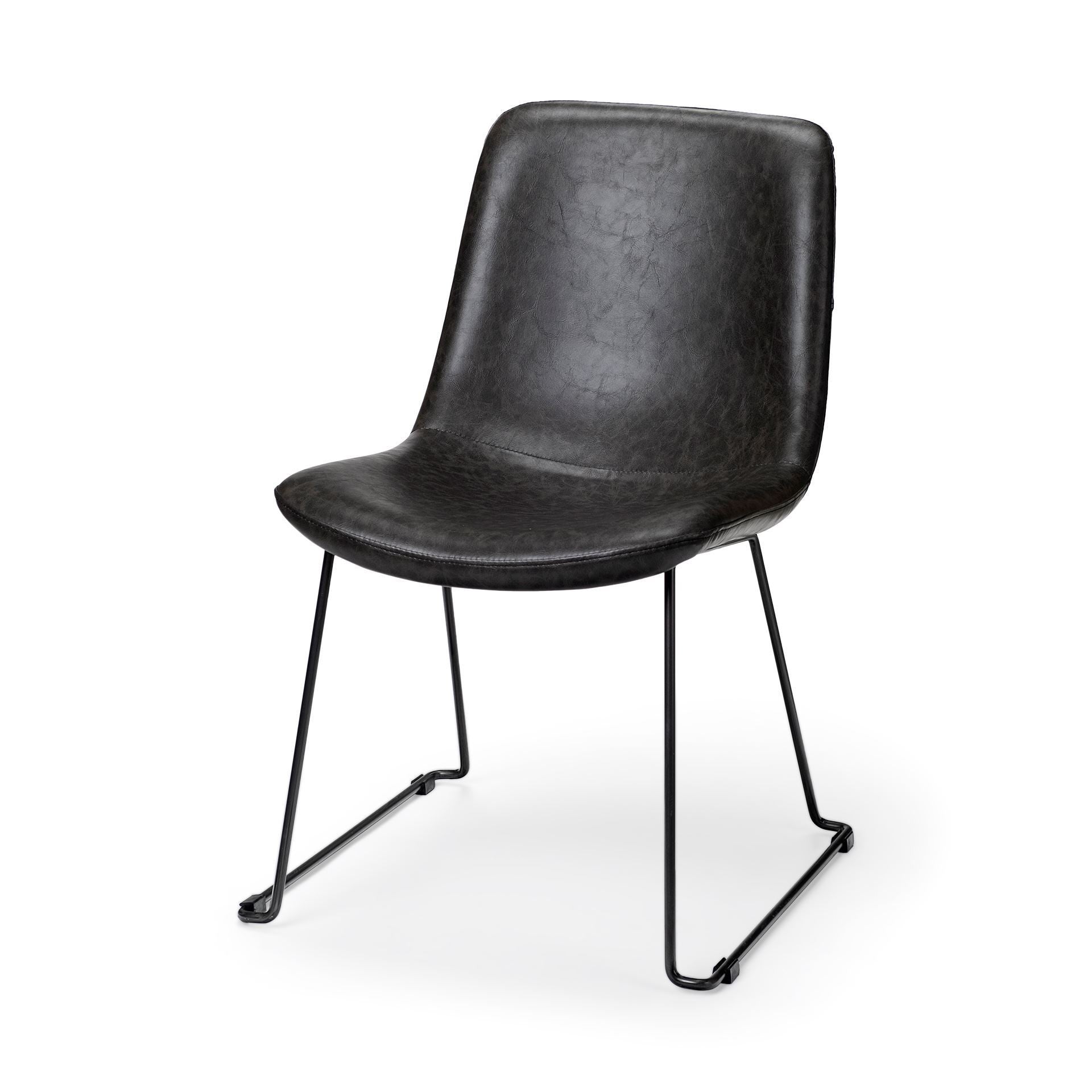 Set of Two Black Upholstered Faux Leather Side Chairs